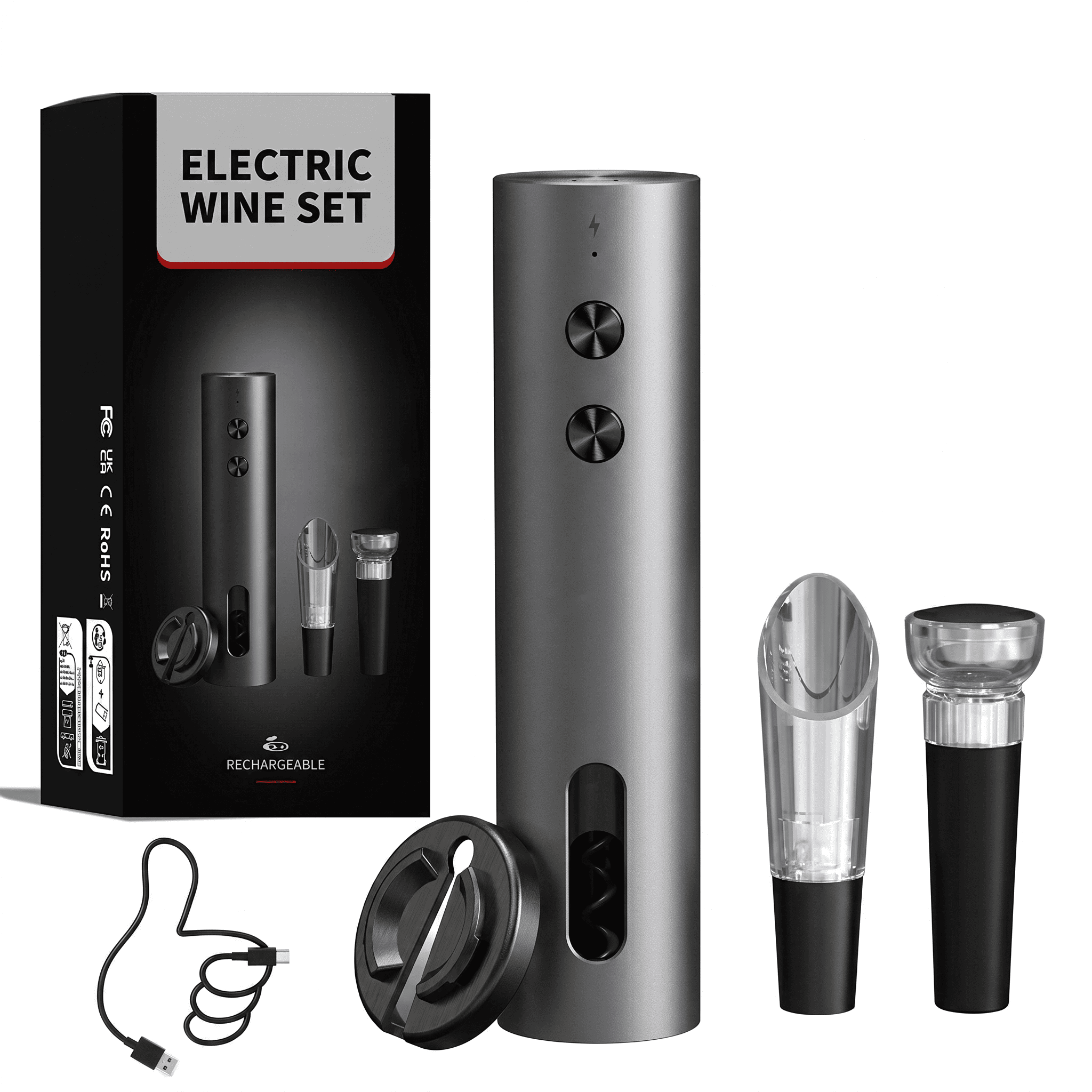 DESTAPADOR DE VINO USB CON ACCESORIOS