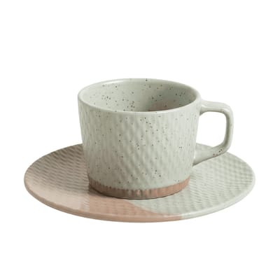 SET DE TAZA Y PLATO BEIGE Y VISON PANAL