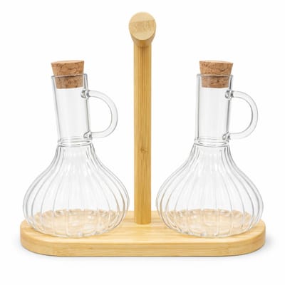 SET VINAGRERA Y ACEITERA CON BASE DE MADERA