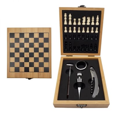 SET VINO AJEDREZ BAMBU