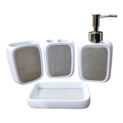 SET DE BAÑO RESINA. BLANCO Y PIEDRA