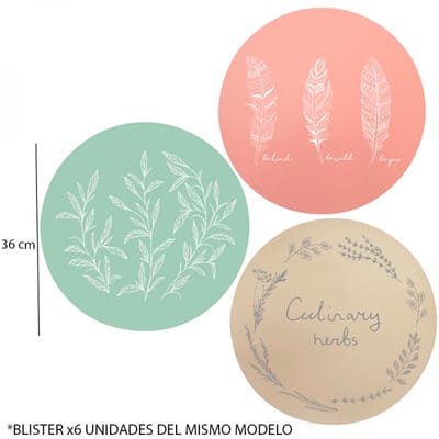 INDIVIDUAL FOLIA REDONDO ESTAMPADO SET X 6