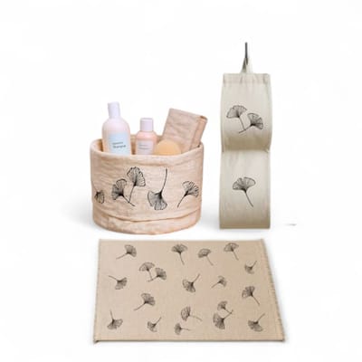 SET BAÑO X 3 ALFOMBRA+CANASTA+PORTA ROLLO